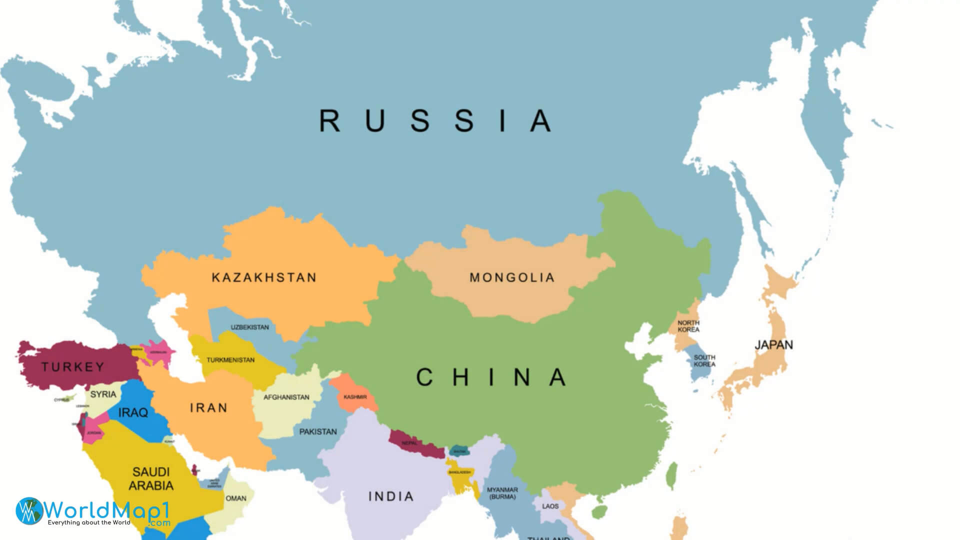 Asia Map with Russia and China